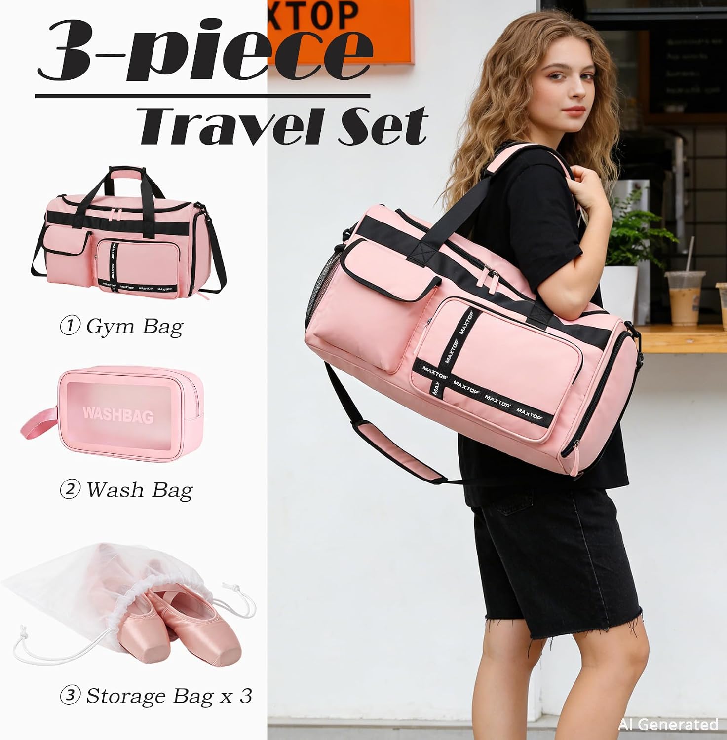 MAXTOP Large Gym Bag for Women Men Duffle Bag With Wet Dry Separation