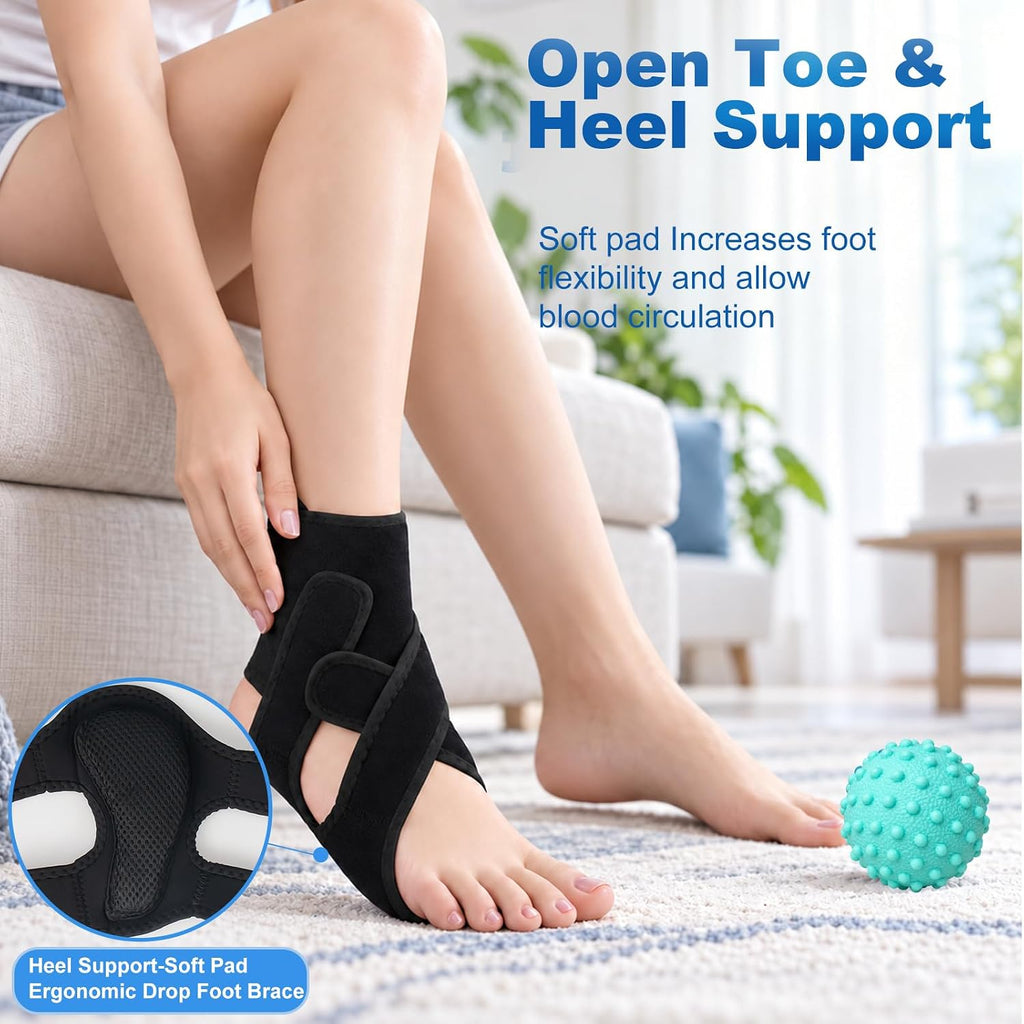 Foot Drop Brace Ankle Foot Orthosis AFO for Walking, Adjustable Ankle Support Brace for Foot Instability, Usable with Socks & Shoes, Includes Massage Ball