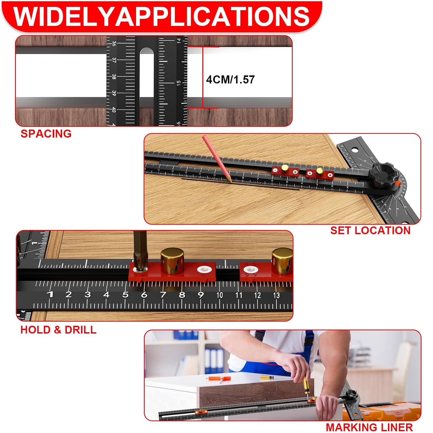 29 Inch Woodworking T Square Ruler, Aluminum Alloy, Adjustable Angle 15-165° Measurement Tool, Precision Drilling Positioning Guide for Carpentry, Drafting, Contractor, Scribe Crafting, Drywall