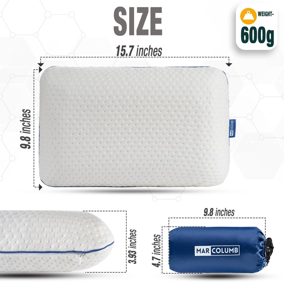 Travel & Camping Comfortable Memory Foam Pillow – Easy to Carry Portable Bag – Temperature Regulating Pillow Case - Perfect for Travelling (White)