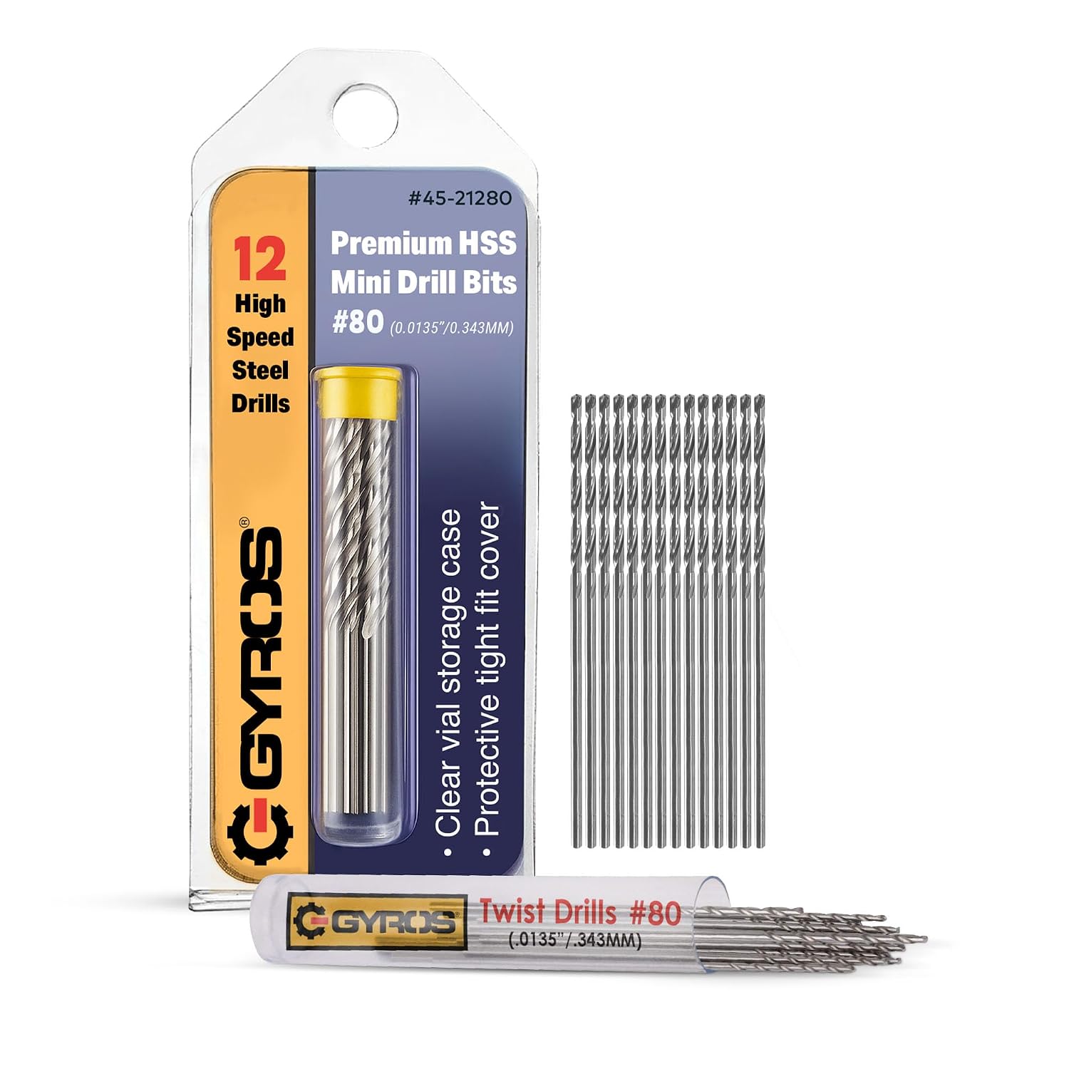 GYROS 12 PCS #80 Micro Drill Bit Set – Small Drill Bits for Jewelry, Plastic, Resin, & Soft Metal – High-Speed Steel Wire Gauge Mini Twist Drill Bit Set for Pin Vise Hand Drill & Rotary Tool