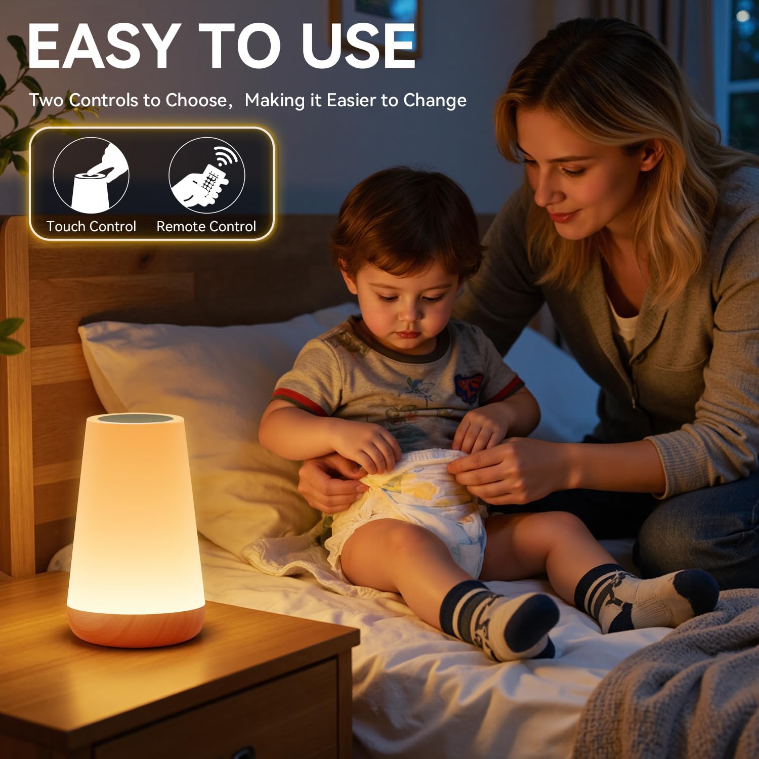 Auxmir Rechargeable Night Light, 13-Color Remote Control Lamp, Light Brown
