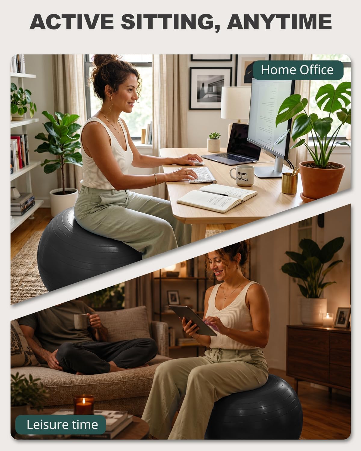 Trideer Yoga Ball for Exercise, Pilates, Core & Balance Training, Stability Ball for Pregnancy & Birthing Prep, Physical Therapy, Daily Stretching, Office Chair for Active Sitting, Quick Pump Included