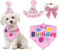 ADOGGYGO Dog Birthday Hat, Pink Birthday Girl Bandana Set, Small
