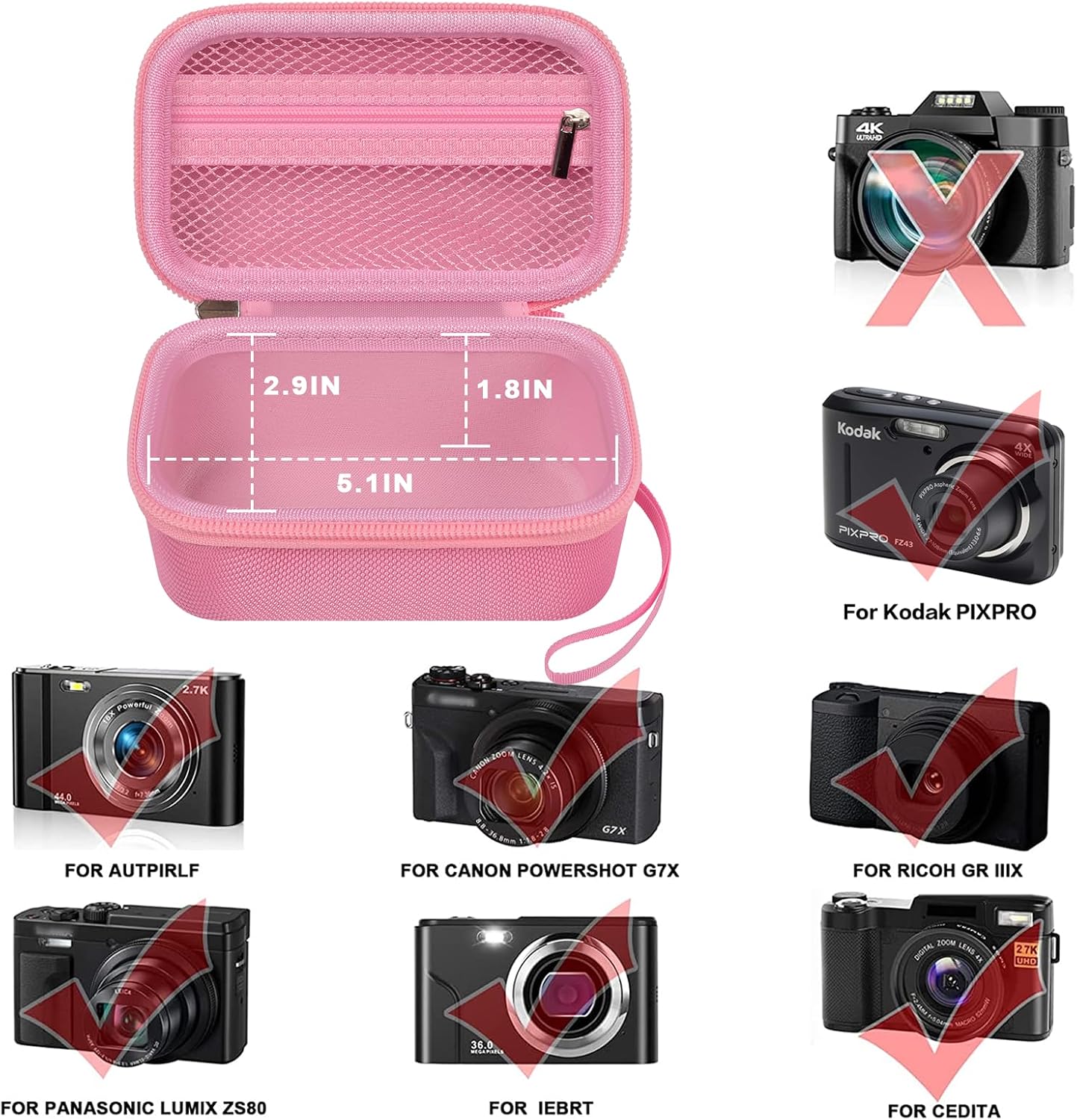 Digital Camera Case for Travel & Cruises, Case Only, Pink