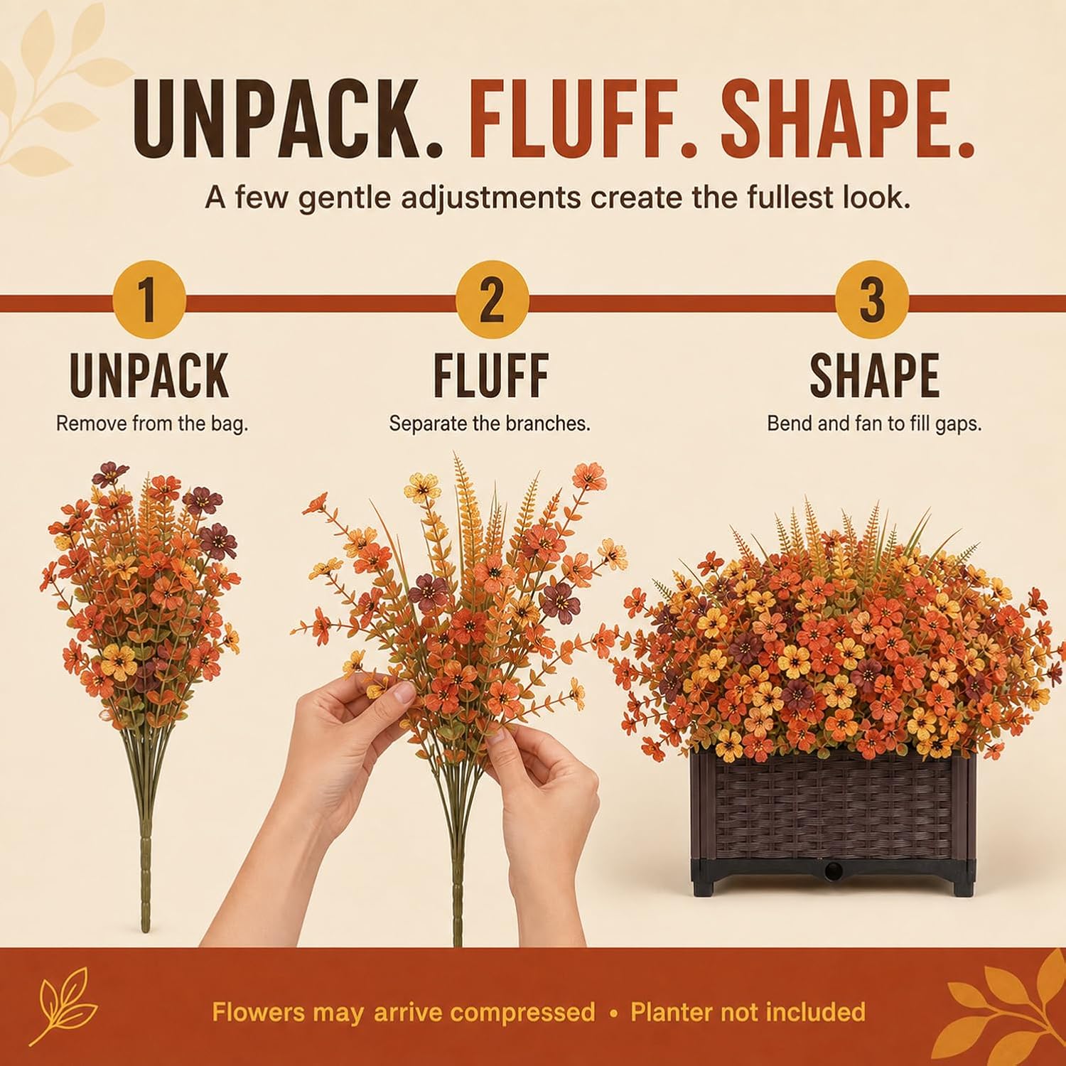 20 Bundles Artificial Fall Flowers for Outdoors, Front Porch Planter Decor