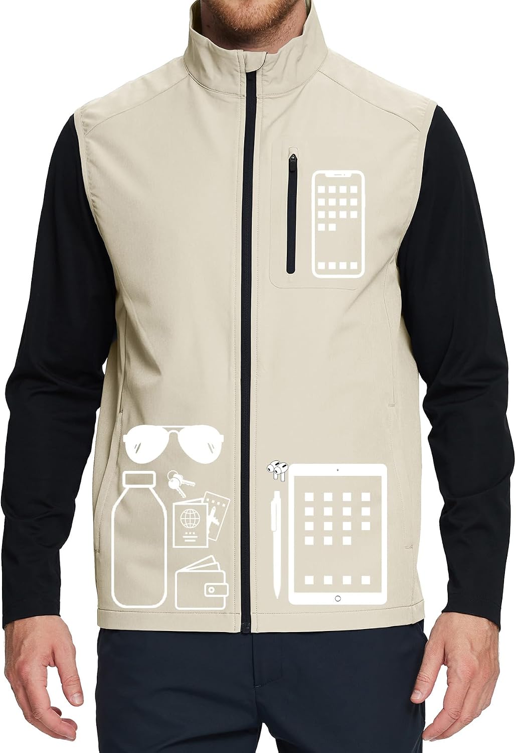 M MAELREG Mens Vests Outerwear Windproof Lightweight Softshell Vests Zip Pockets Sports Sleeveless Jacket Golf Vests for Men