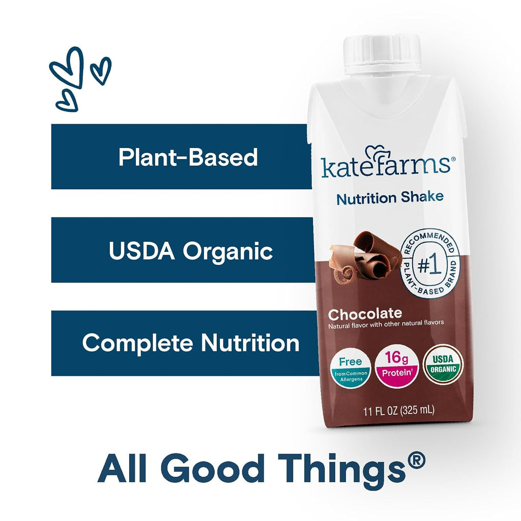 KATE FARMS Organic Nutrition Shake, Chocolate, 16g Protein, 12 Pack