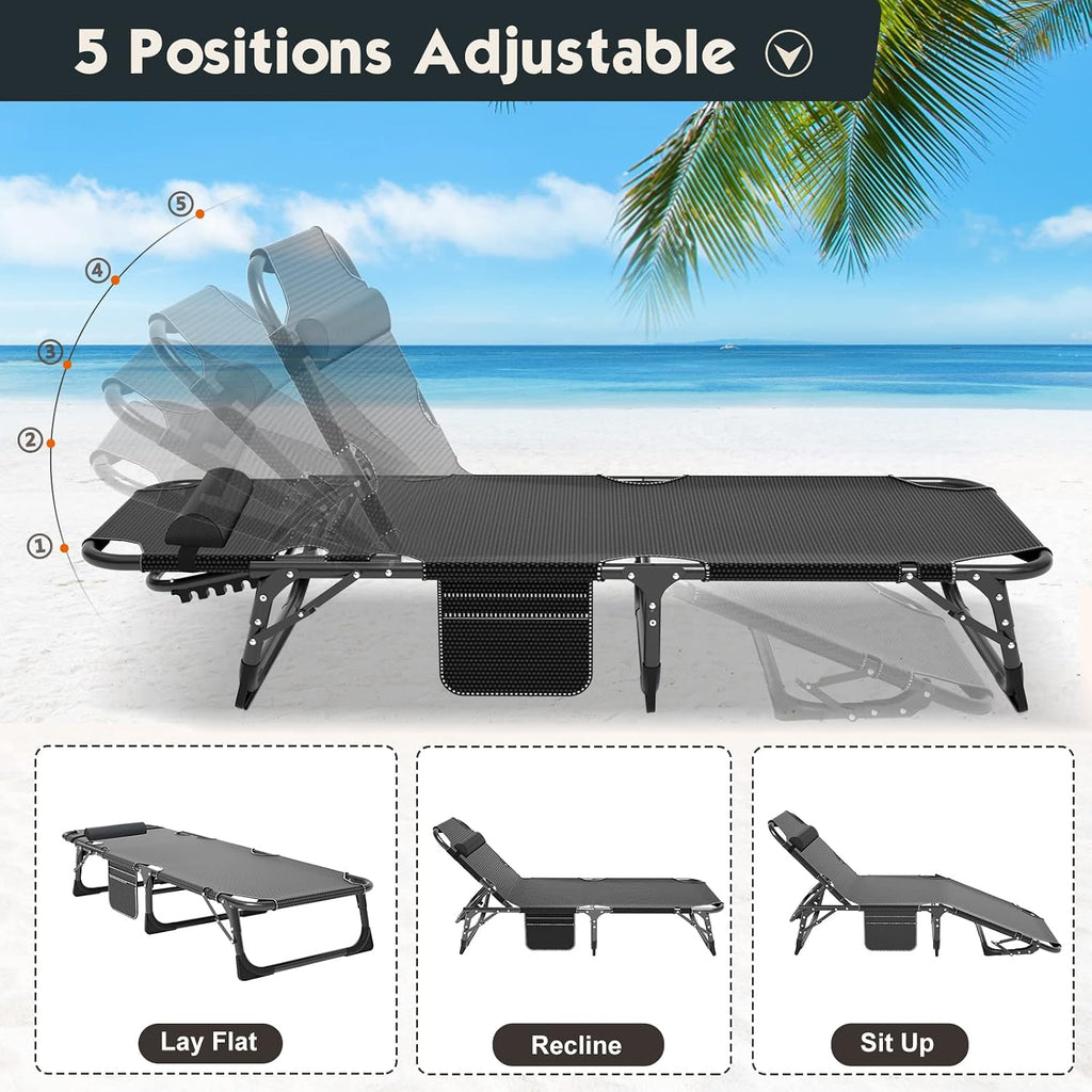 MOPHOTO Folding Tanning Chair, 5-Position Chaise Lounge with Face Hole