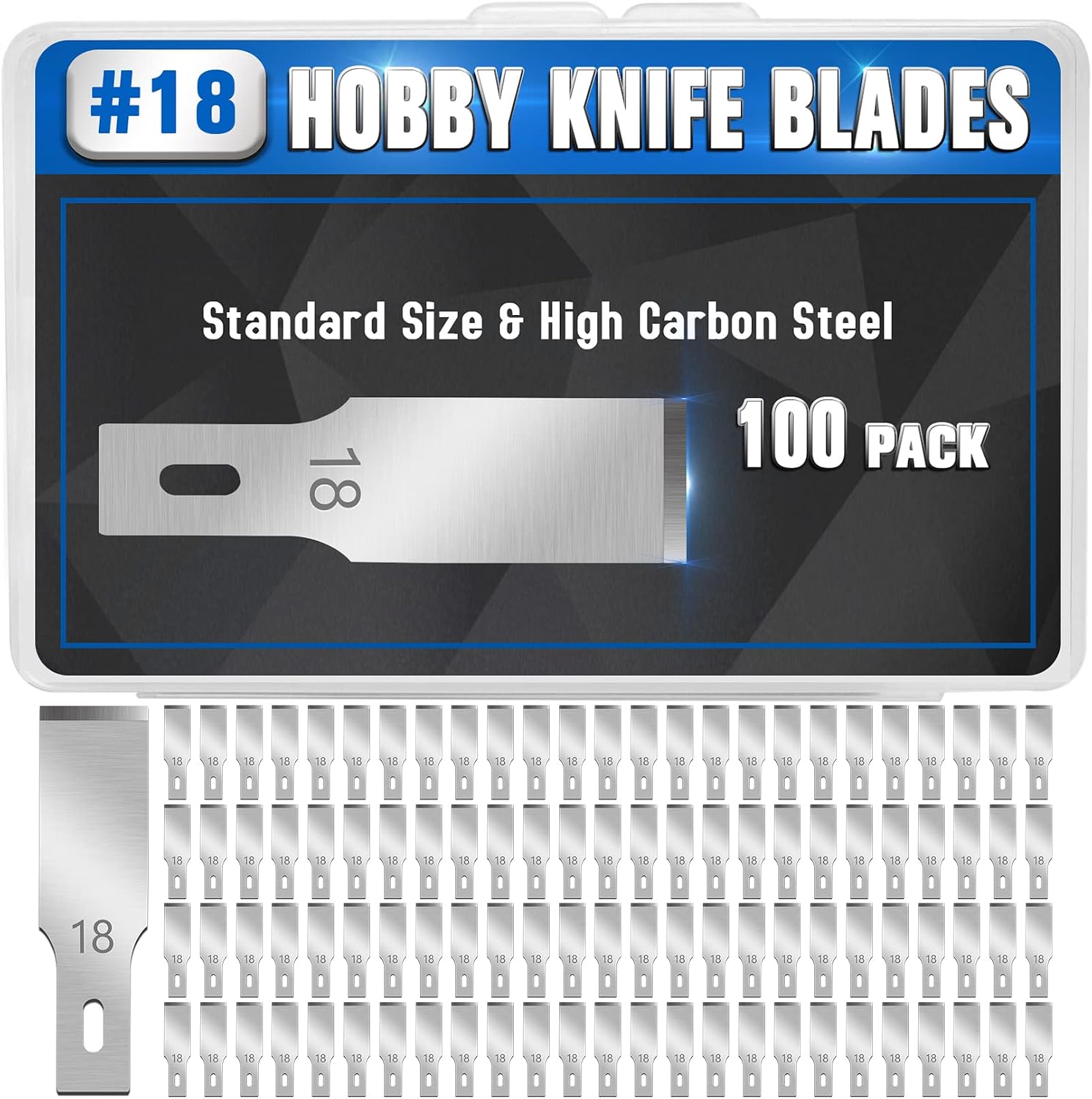 DIYSELF 100 Pack Hobby Knife Blades #18, Carbon Steel Chisel Blades