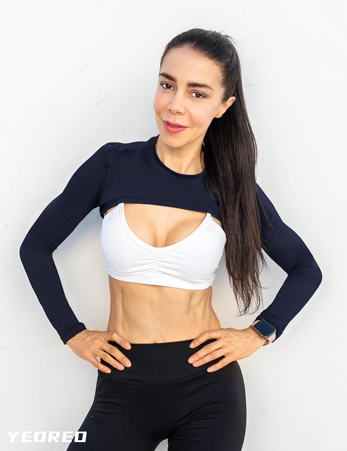 YEOREO Women Crop Top Long Sleeve Bolero Open Front Workout Cropped Shirts Sports Shrug