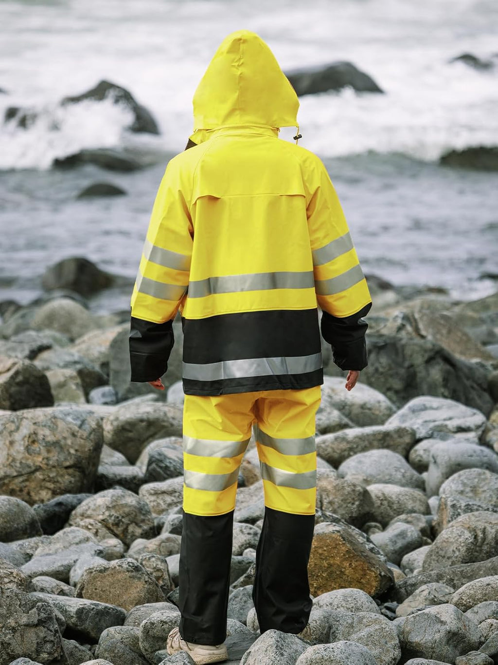 RainRider Rain Suits Waterproof for Men Women Heavy Duty Rain Gear Reflective Jacket Bib Pants 3 Pieces Rainwear