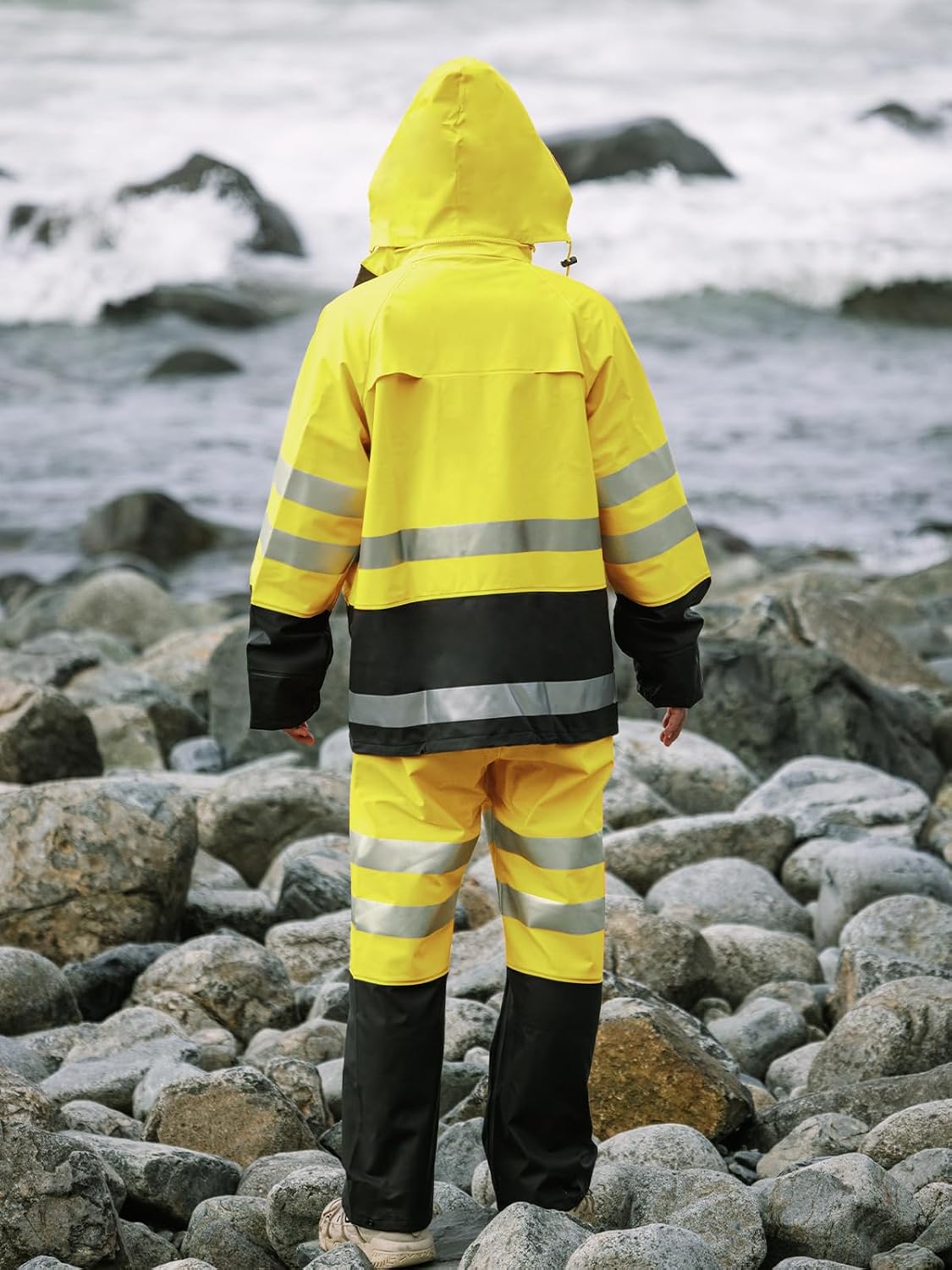 RainRider Rain Suits Waterproof for Men Women Heavy Duty Rain Gear Reflective Jacket Bib Pants 3 Pieces Rainwear