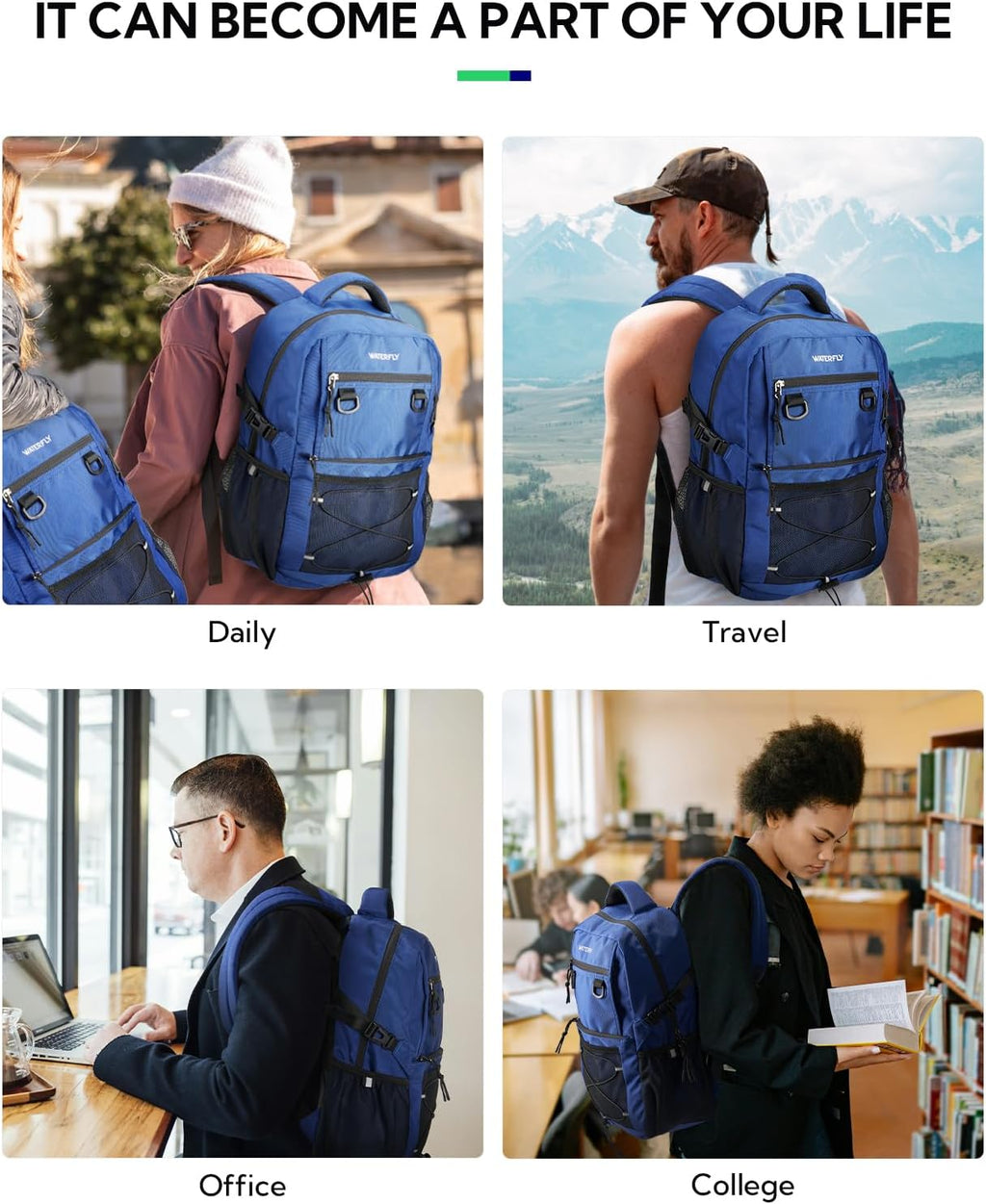 WATERFLY Travel Hiking Casual Backpack: 22L Lightweight Everyday Outdoor City Daypack College Bookbag for Women Men