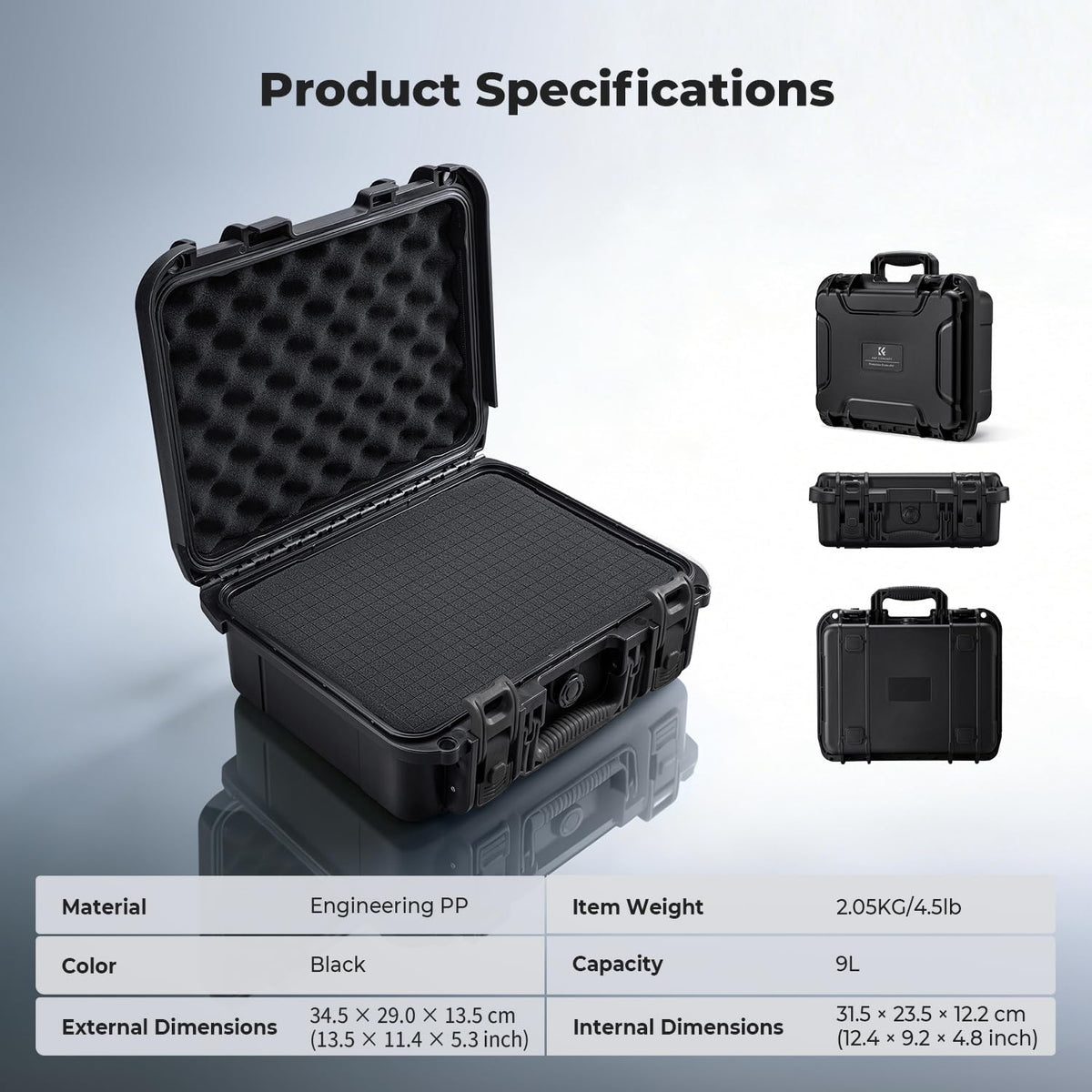 K&F CONCEPT Waterproof Hard Case, IP67 Protective Case with Pre-Scored Foam