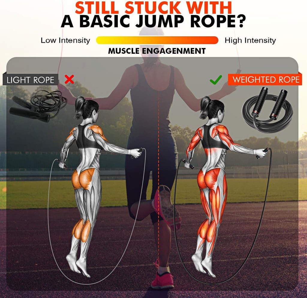 KUTIZE Jump Rope, Weighted Jump Rope for Men Women, Adjustable 1lb Heavy Skipping Ropes, Suitable for Boxing, Cardio, Home Fitness, Training Muscle, Home Gym Workout Equipment for Full Body Exercise