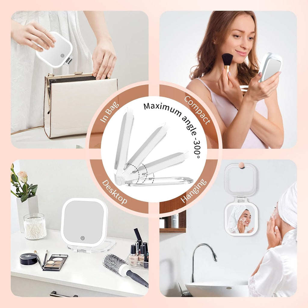 FASCINATE 3.5" Rechargeable Travel Makeup Mirror 30X Magnification (White)