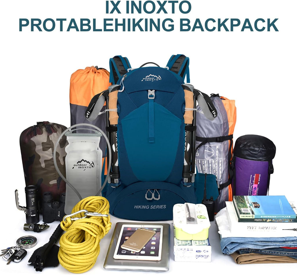 IX INOXTO Hiking Backpack, 26L/40L Waterproof Hiking Daypack with 3L Water Bladder and Rain Cover, Lightweight Travel Camping Backpack for Men Women (Blue)