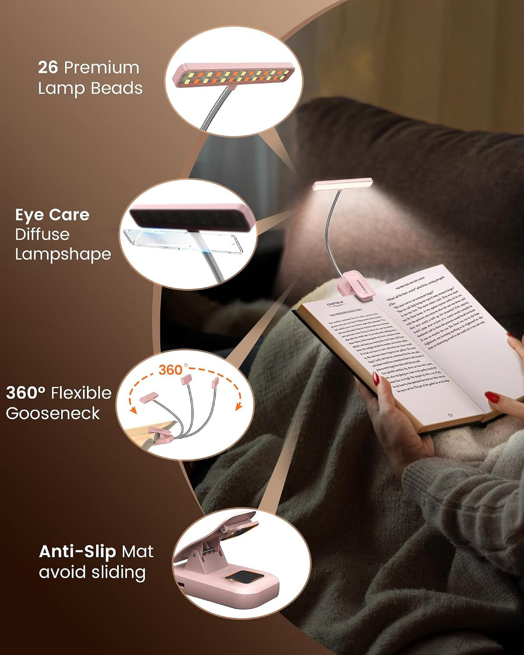 Glocusent 26 LED Reading Lights for Books in Bed, Ideal Gifts for Reader