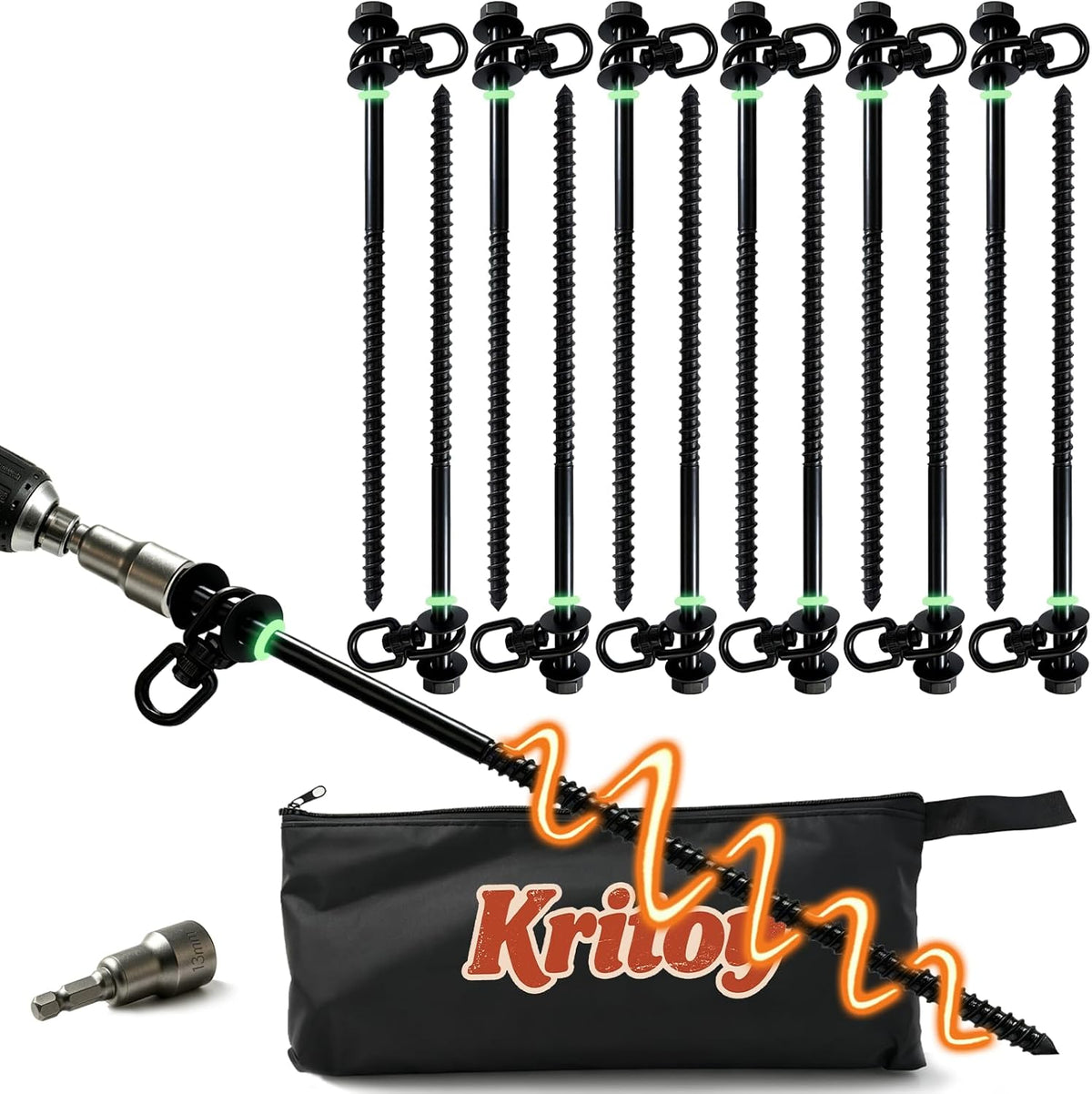 12 Inch 12 Pcs Heavy Duty Steel Screw in Tent Stakes, Ground Anchors
