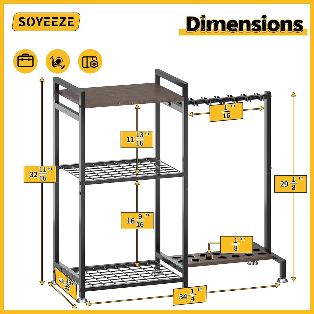 SOYEEZE Fishing Rod Holder for 14 Rods, Ground Stand Fishing Pole Holders for Garage, 2-Sided Vertical Fish Rod Rack for Tackle Box, Fishing Supplies,a Display Fish Gear Storage Gift for Man