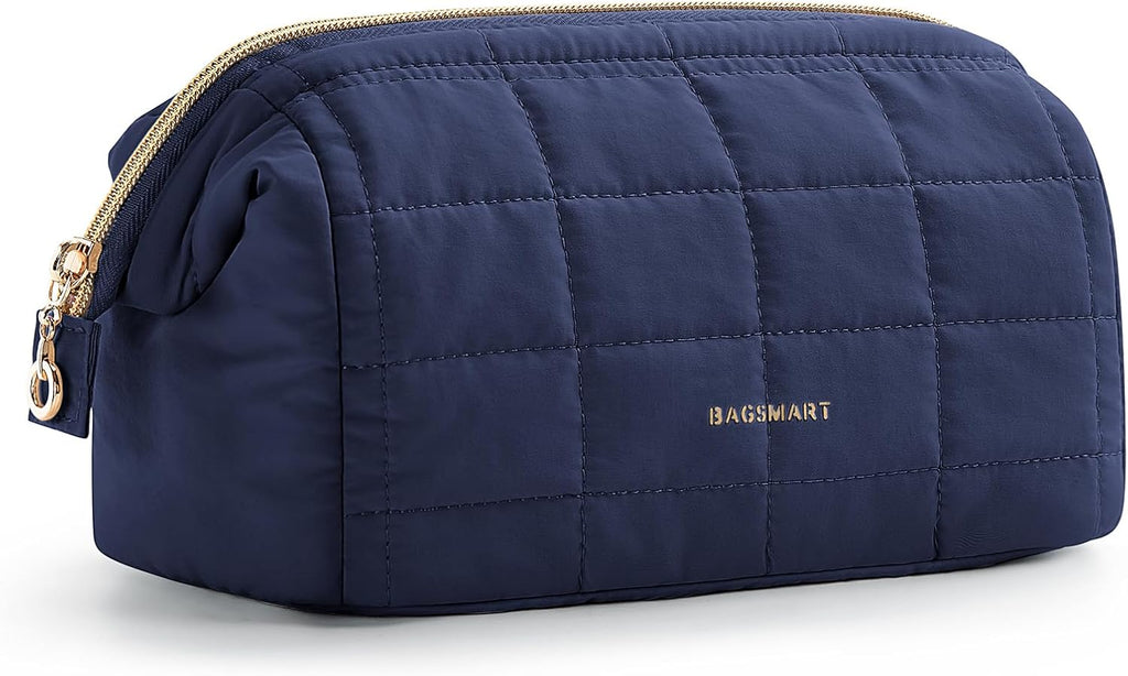 BAGSMART Makeup Bag Travel Toiletry Bag, Wide-open Zipper Pouch, Navy Blue