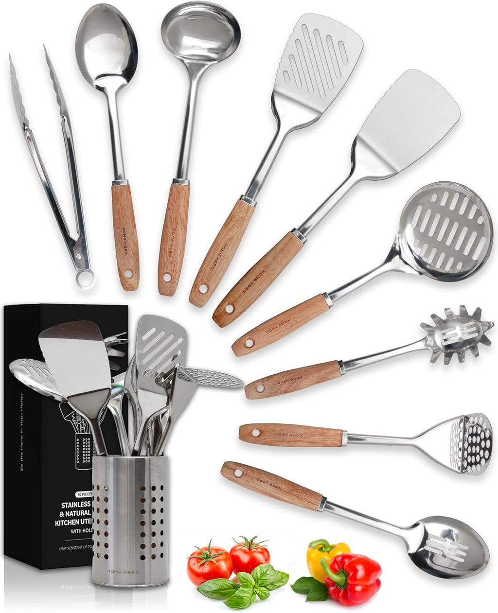 Home Hero Stainless Steel Kitchen Utensils Set - Heat-Resistant Silicone & Nonstick Tools - Durable Stainless Steel Kitchen Gadgets - Complete Kit Measuring Cups & Spoons - 41-Piece Set