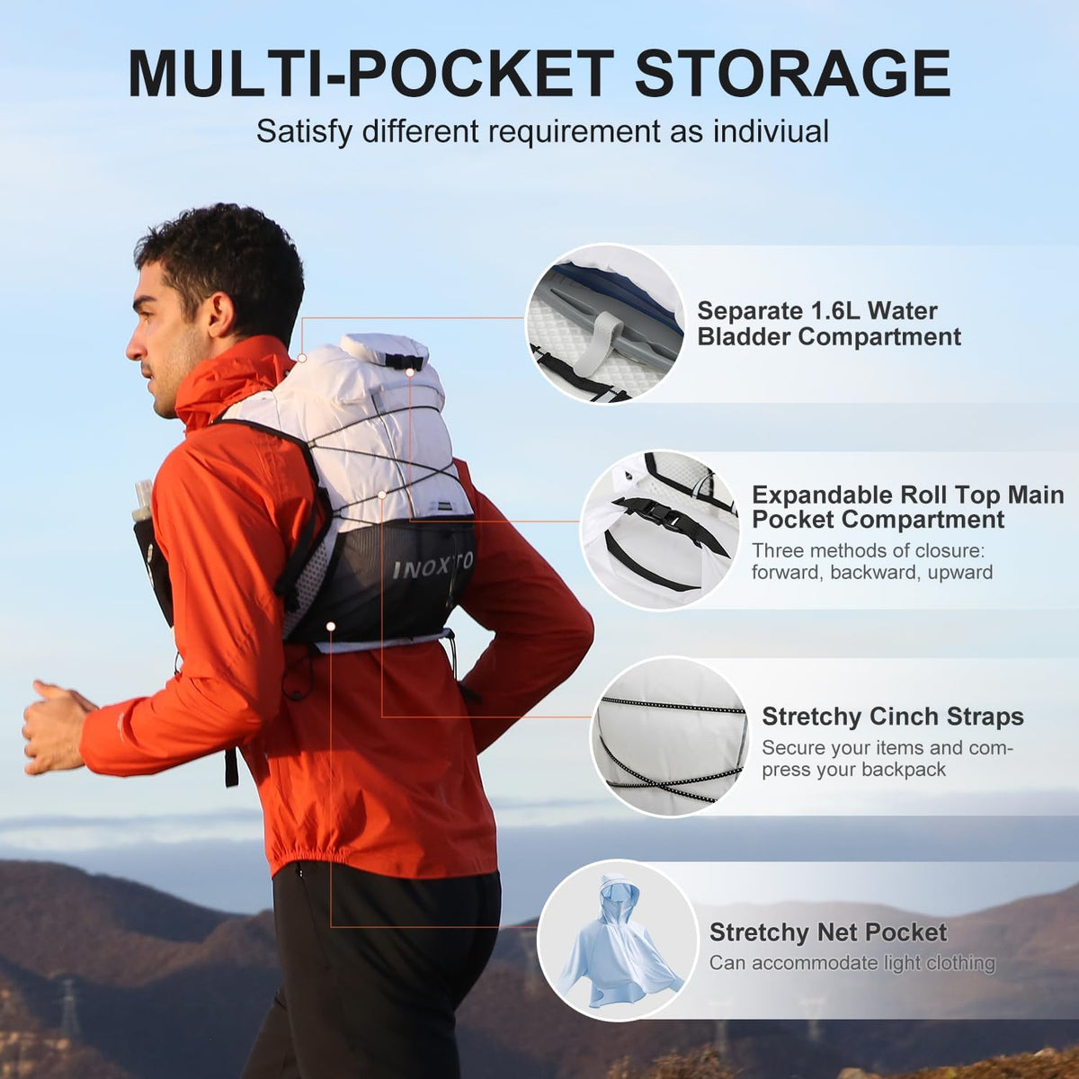 IX INOXTO Running Vest Hydration Backpack, Lightweight Running Backpack