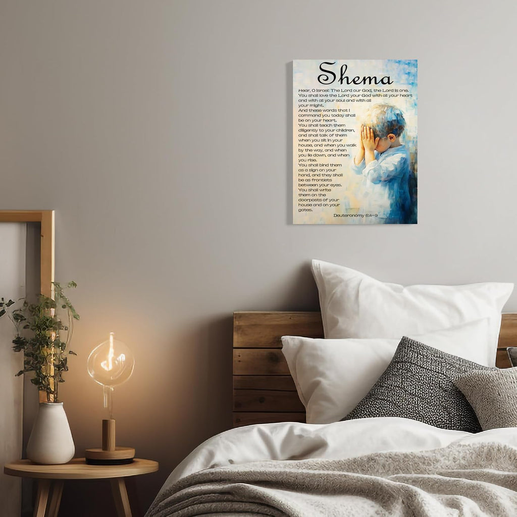 Shema Canvas Wall Art Deuteronomy 6:4-9 Print Christian Positive Painting Bible Verse Posters Religious Home Wall Church Decor Gift Framed 8 * 12 Inch