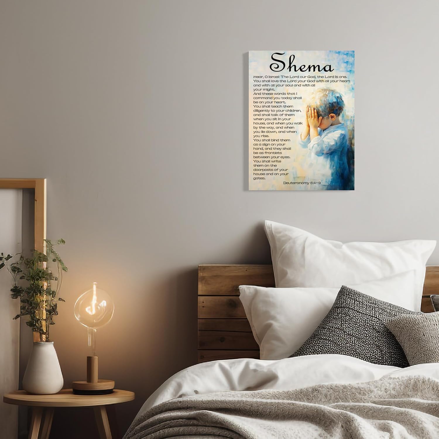 Shema Canvas Wall Art Deuteronomy 6:4-9 Print Christian Positive Painting Bible Verse Posters Religious Home Wall Church Decor Gift Framed 8 * 12 Inch