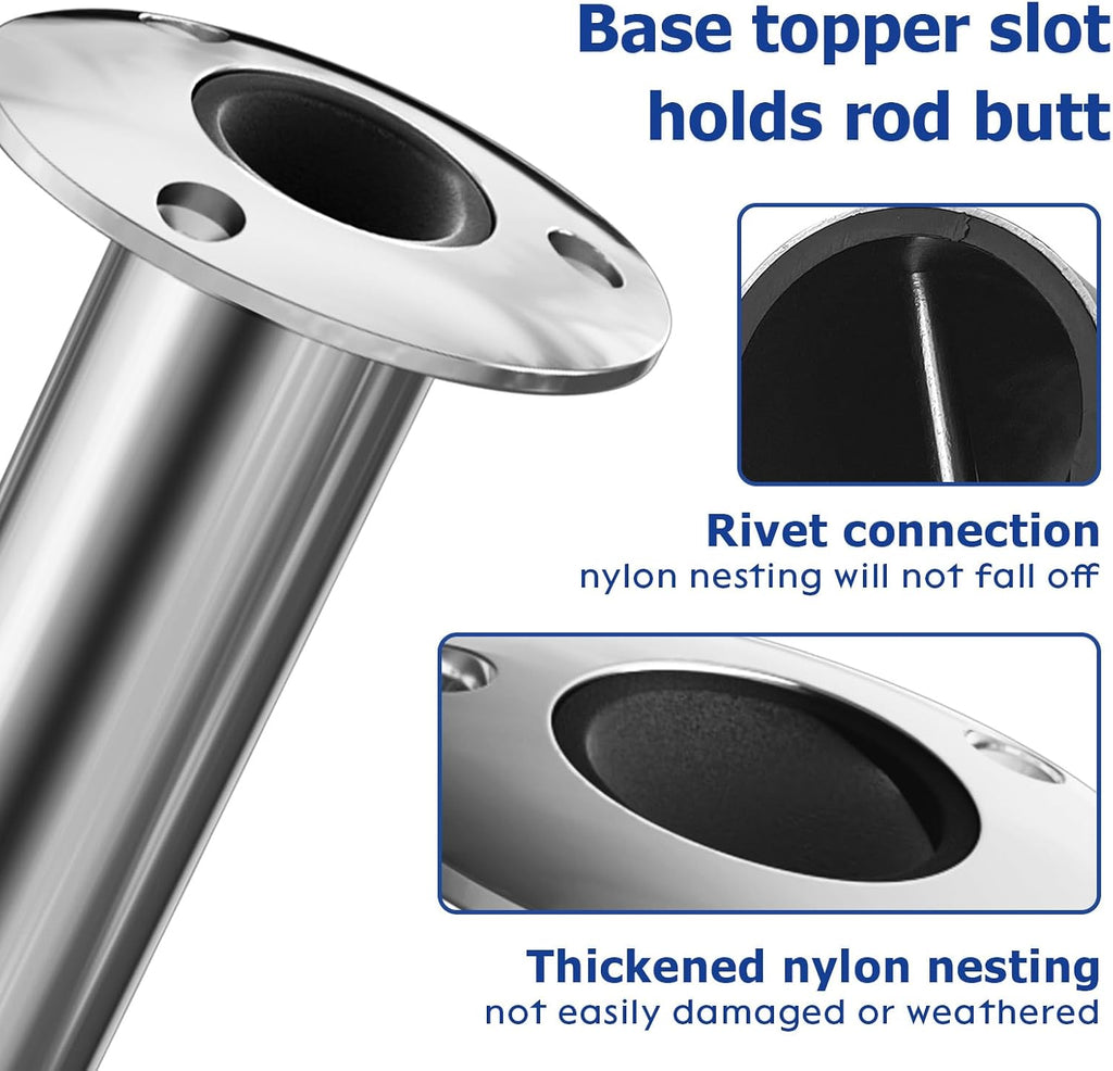 Fishing Rod Holder 2 Pack, 316 Stainless Steel 15/30/90 Degree Rod Holders for Fishing Boat, Flush Mount with Cap, Heavy Duty
