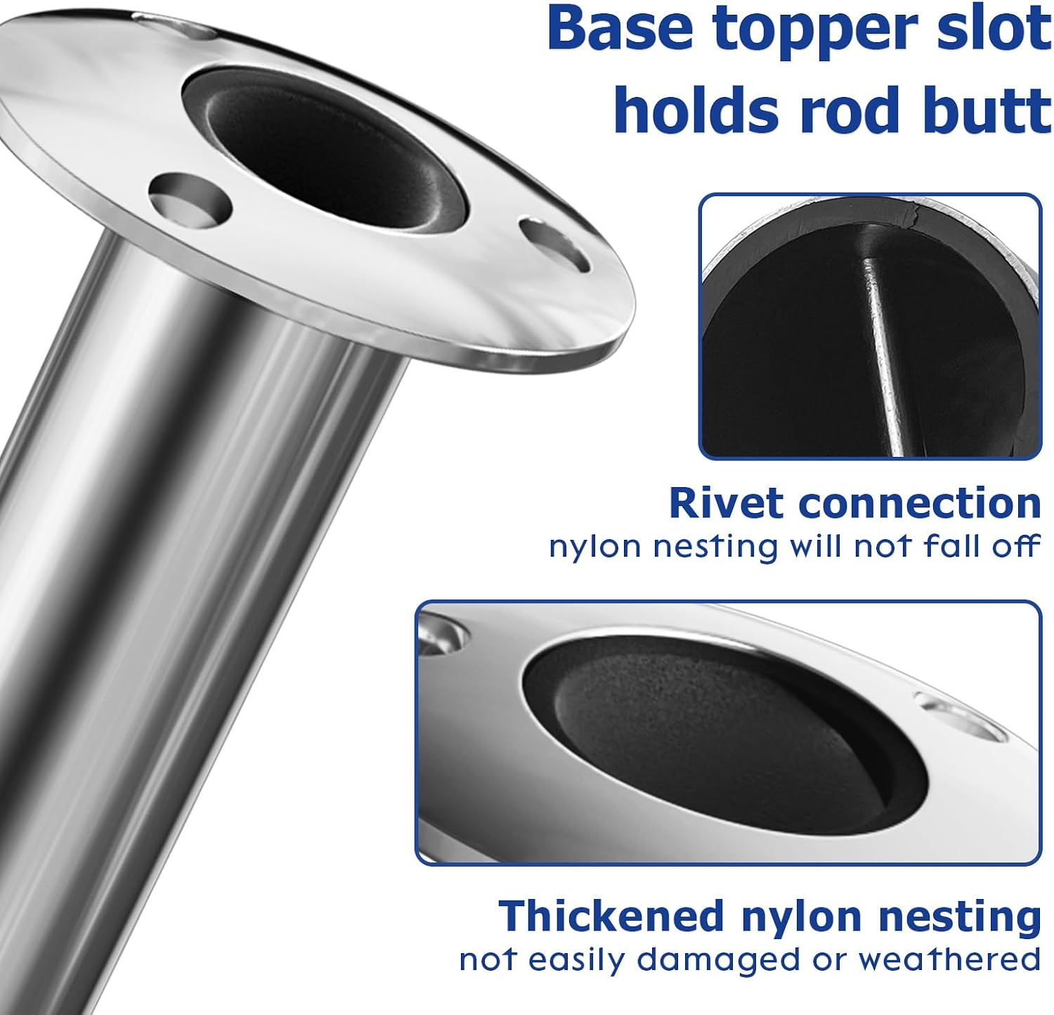 Fishing Rod Holder 2 Pack, 316 Stainless Steel 15/30/90 Degree Rod Holders for Fishing Boat, Flush Mount with Cap, Heavy Duty