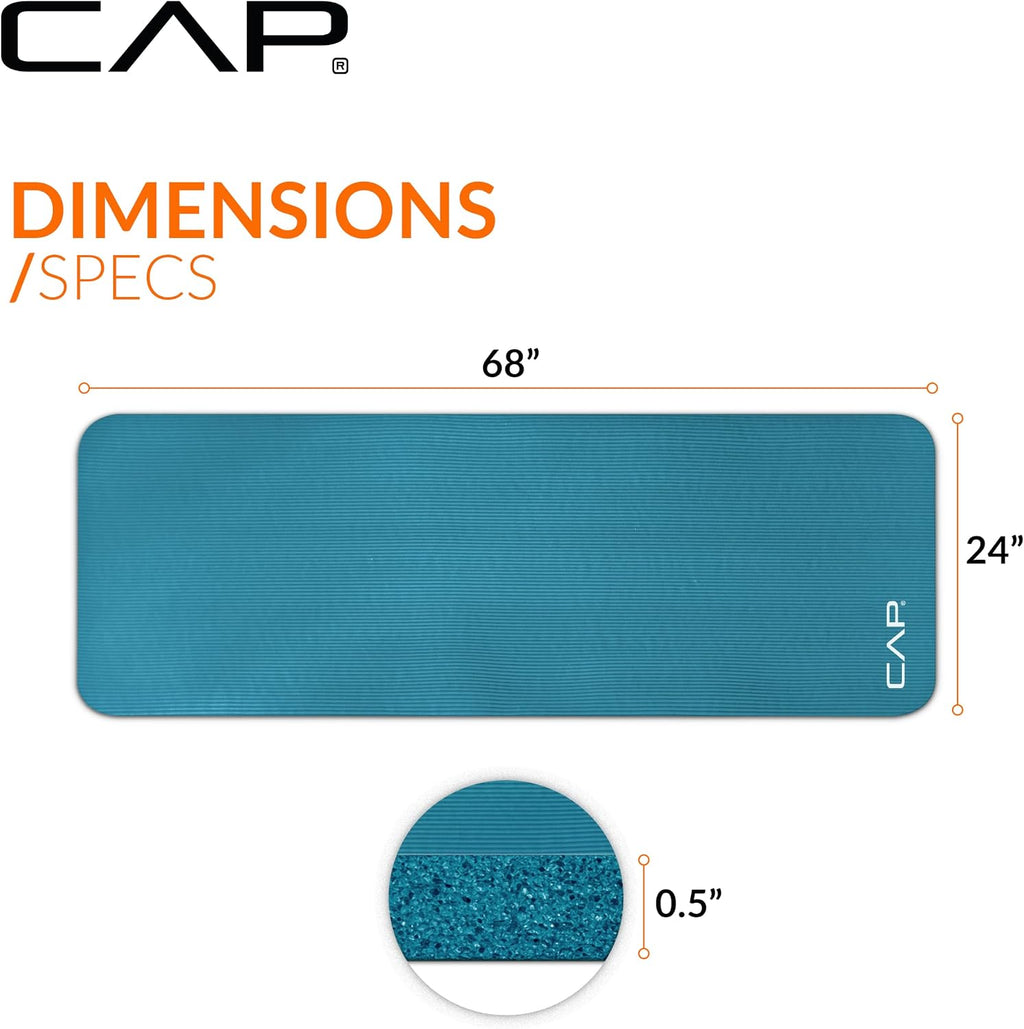 CAP Barbell 1/2-Inch High Density Exercise Yoga Mat with Strap | Multiple Options