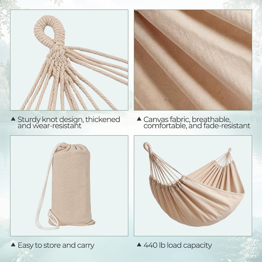 4 Set Canvas Camping Hammock,Single Hammock, Beige