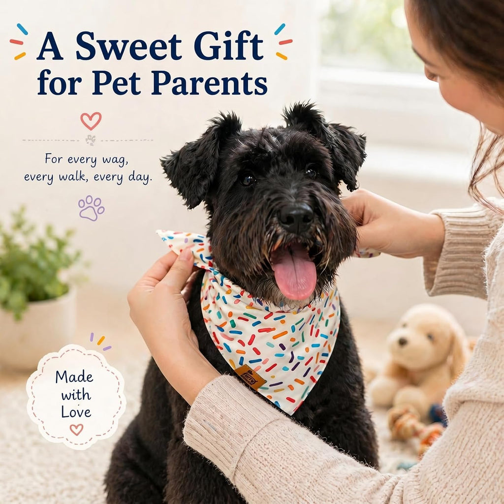Dog Birthday Bandana, Reversible Soft Breathable Adjustable Pet Scarf for Medium & Large Dogs, Party Photo Outfit for Boy or Girl, Sprinkle and Stripe, Medium Fits Up to 18"