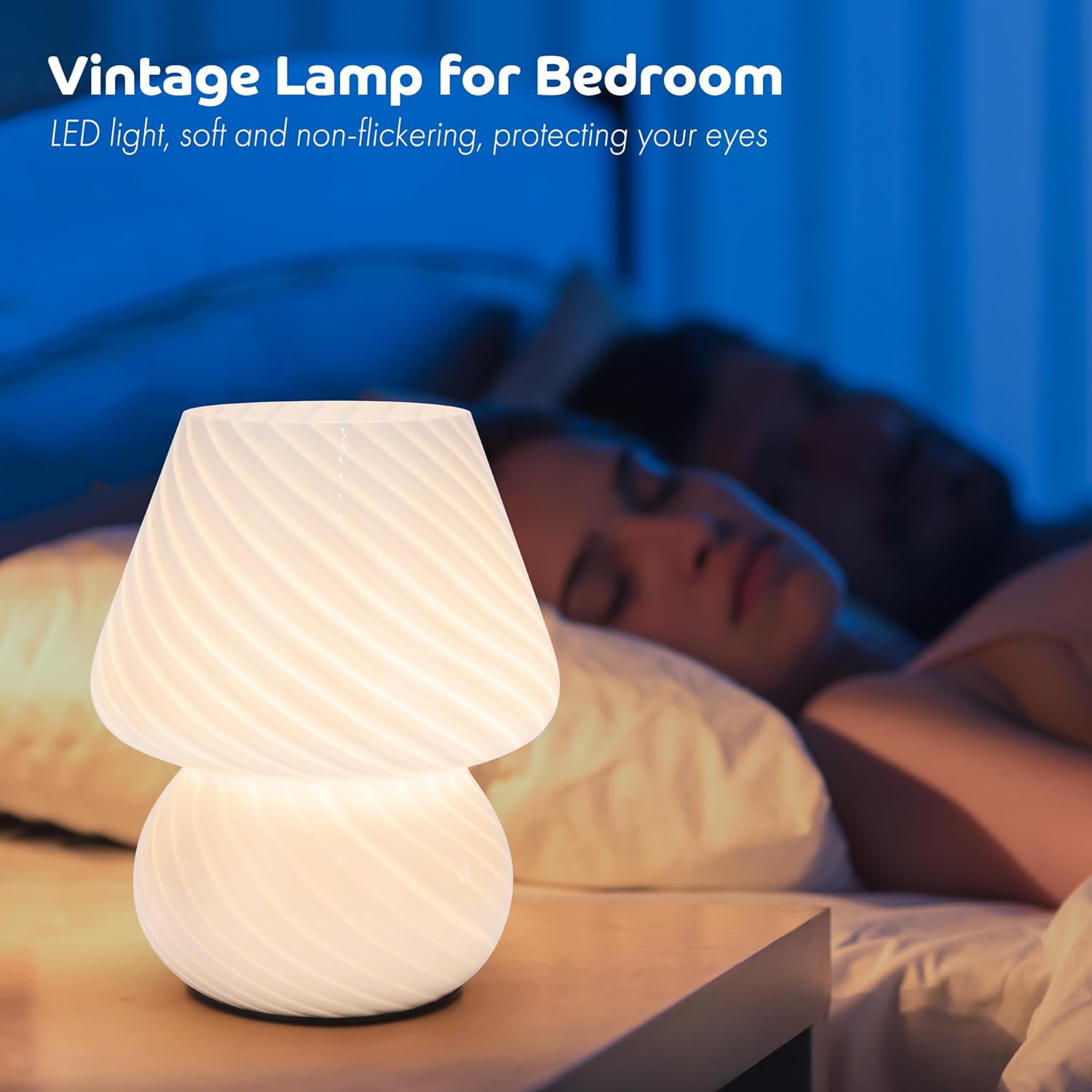 ULAROOM Battery Operated Mushroom Lamp - Vintage Small Table Lamp with Timer, Cordless Bedside Nightstand Lamp, Glass Battery Powered Lamp for Bedroom Kitchen Living Room Shelf Decor Aesthetic White