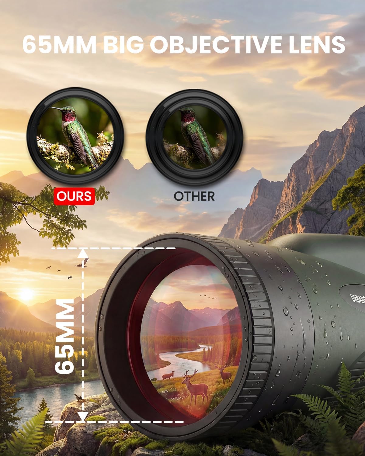 15x65 Monoculars for Adults High Powered 65mm Waterproof Fogproof Telescope