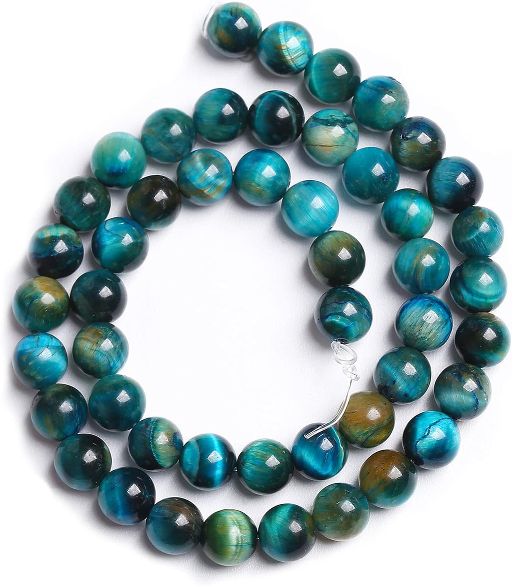 10mm 36PCS Peacock Blue Tiger Eye Stone Beads Natural Crystal Spacer Loose Beads for Jewelry Making DIY Bracelet Semi Precious 1 Strand 15 inches