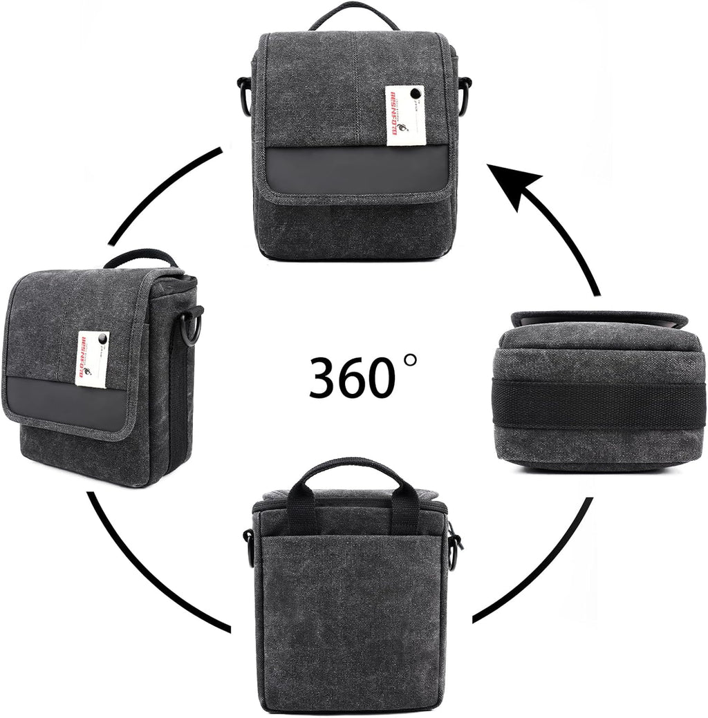Besnfoto Mirrorless Camera Shoulder Bag Small Messenger Case Waist Bag Compatible for Canon (BlackH, Small)