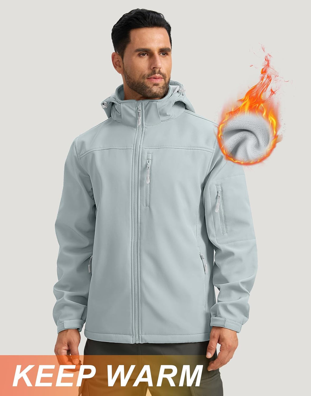 Pudolla Men's Softshell Jacket Hooded Fleece Lined Coats for Outdoor Work