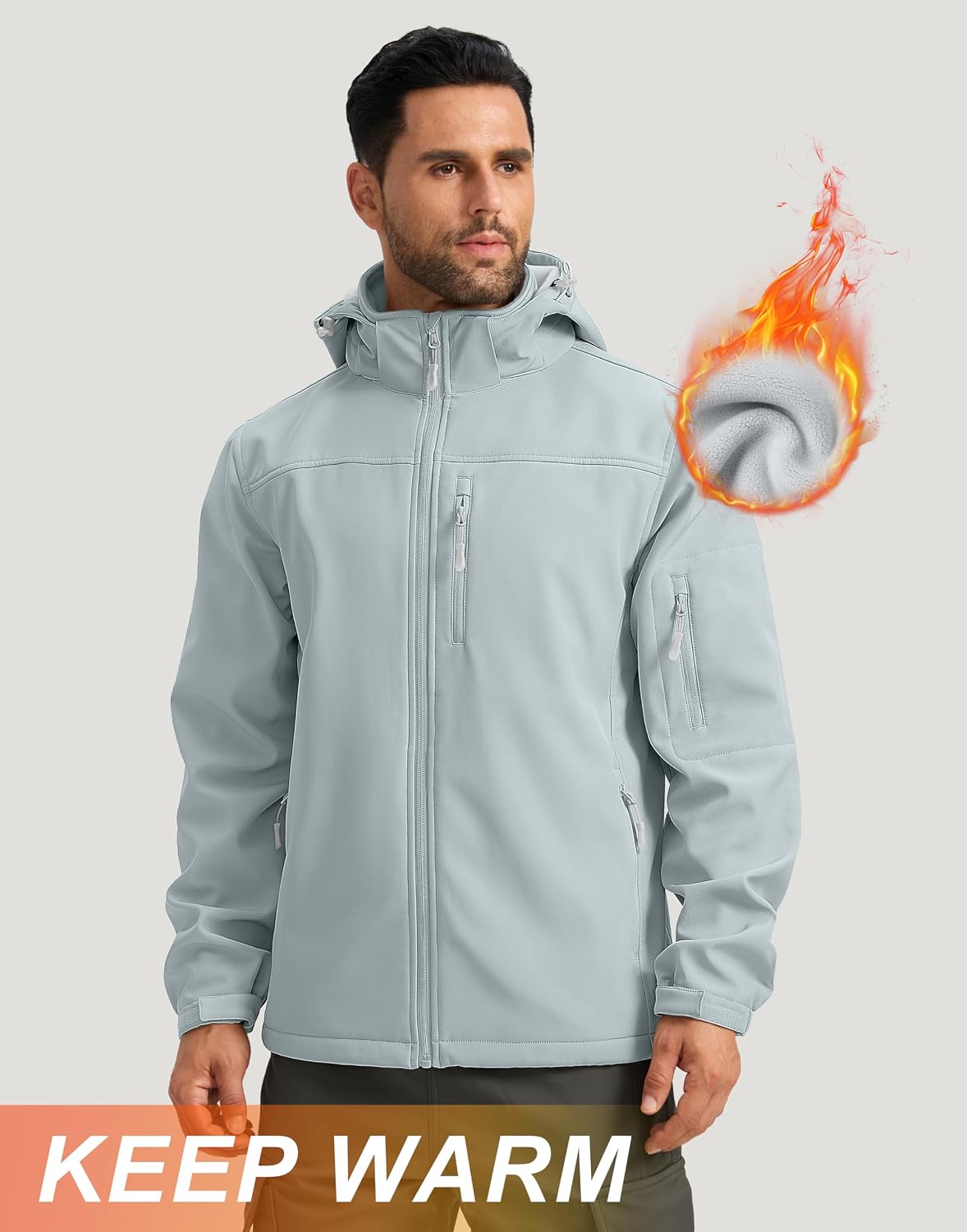Pudolla Men's Softshell Jacket Hooded Fleece Lined Coats for Outdoor Work