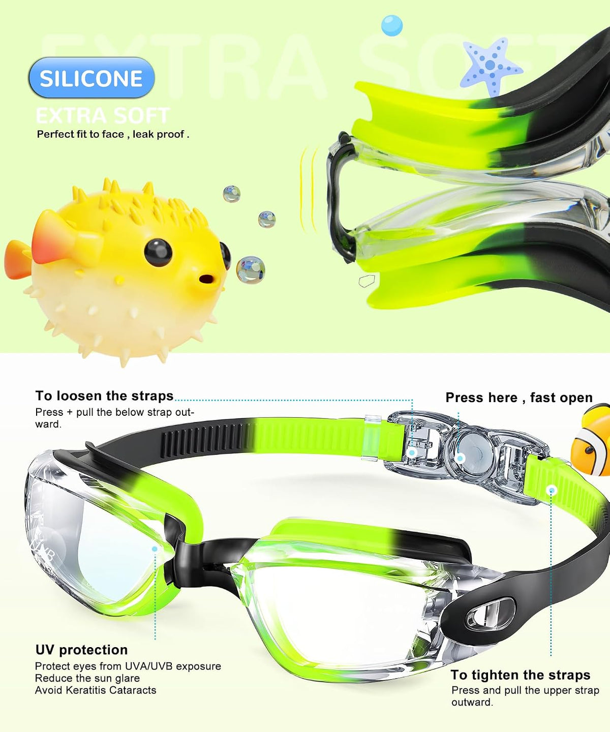 NSSIW Kids Goggles for 4-16, Kids Swimming Goggles Anti Fog No Leaking, 3 Pack Swim Goggles for Boys Girls Youth