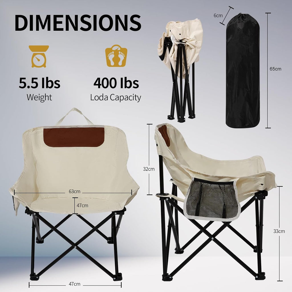 SHANQUAN 2 Pack Folding Camping Chair, Compact Camp Chair,Outdoor Lawn Portable Lightweight Backpacking Chair with Carrying Bag for Outdoor Camp,Travel,Beach,Picnic,Fishing, Hiking (Beige)