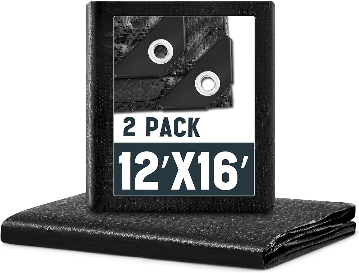 8 Pack 4 x 6 ft Black Tarps, 5.5 Mil Heavy Duty Waterproof Tarp