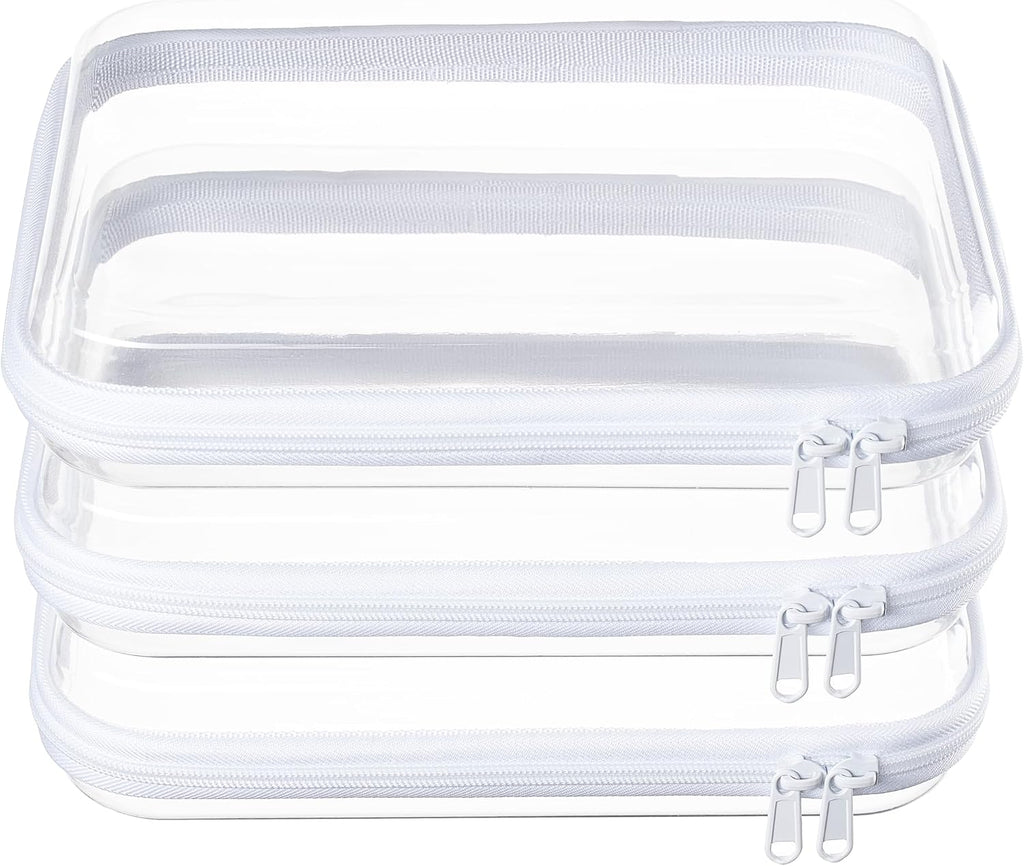 4 pcs Clear Zipper Pouches,Hard Shell Zipper Case, Toiletry Bag for Travel