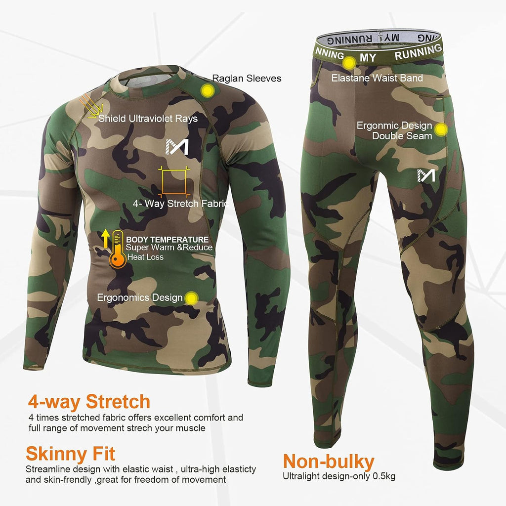 MEETYOO Thermal Underwear for Men, Winter Gear Long Johns Base Layer Top and Bottom Set for Skiing Running
