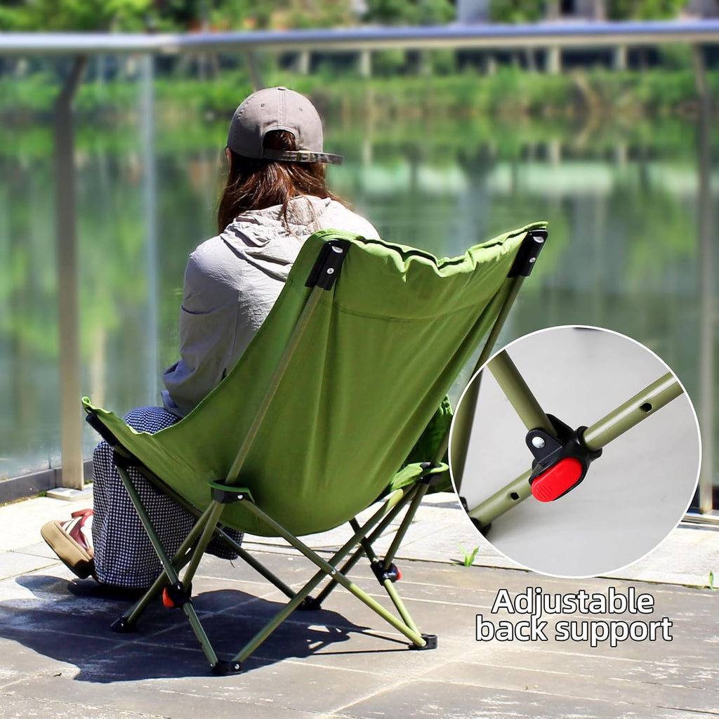 Camping Chairs for Adults, Beach Chairs for Adults, Lawn Chairs with Adjustable Backrest Suitable for Patio/Fishing/Beach/Camp, Includes A Storage Bag (Green)