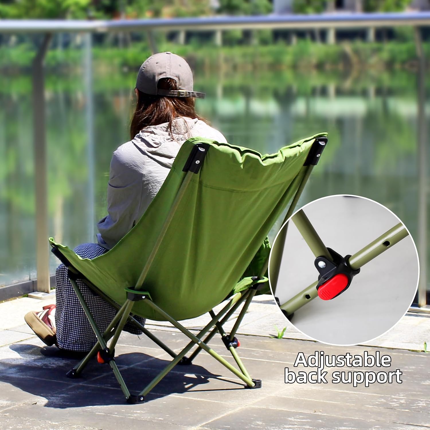 Camping Chairs for Adults, Beach Chairs for Adults, Lawn Chairs with Adjustable Backrest Suitable for Patio/Fishing/Beach/Camp, Includes A Storage Bag (Green)