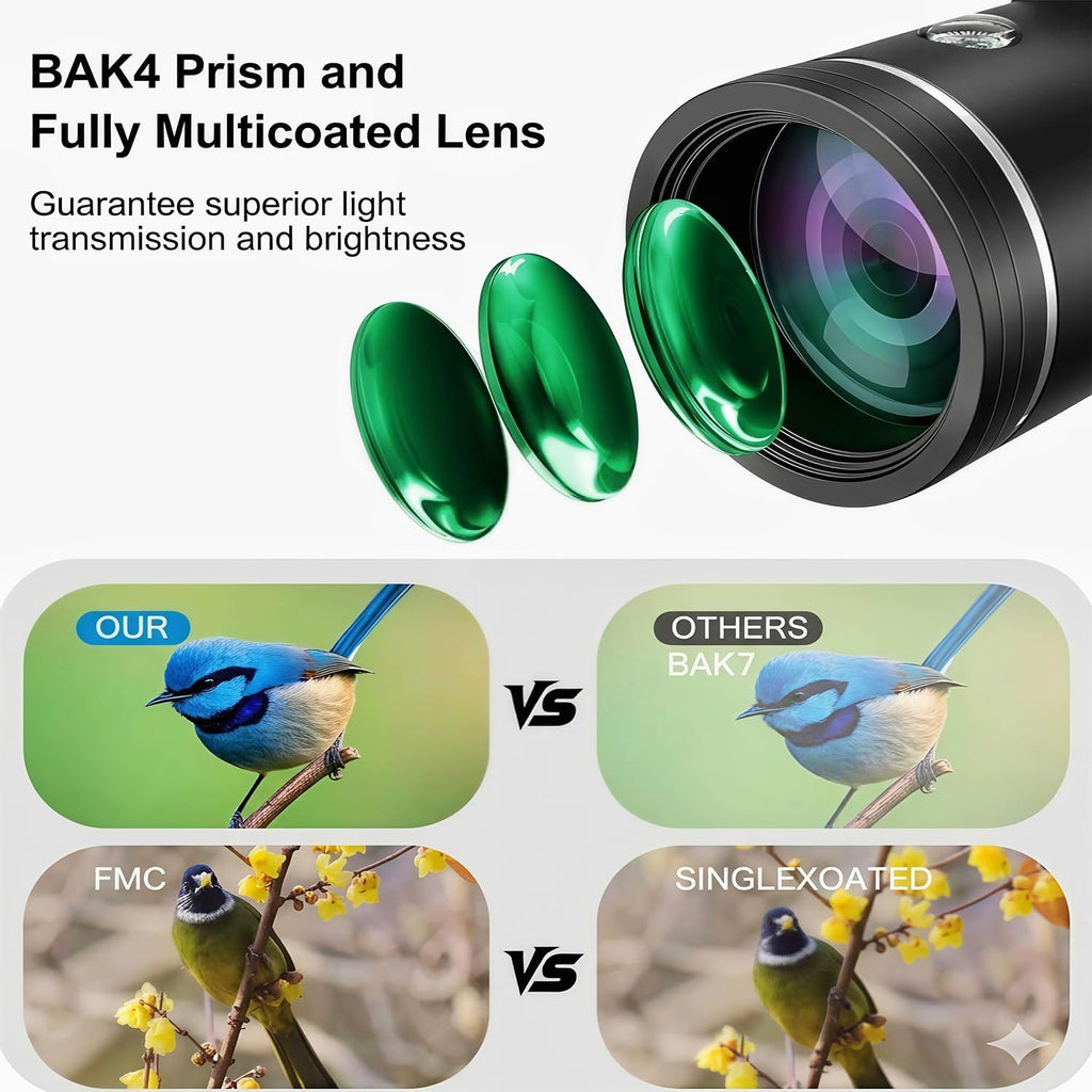 80X100 High Power Monocular Telescope for Adults, with Smartphone Adapter & Tripod, BAK4 Prism & FMC Lens, Waterproof Monocular for Bird Watching, Concert, Hunting, Camping & Travel