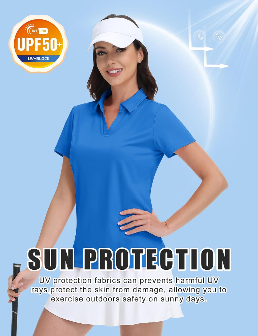 MAGCOMSEN Women's Golf Shirts Short Sleeve Polo Collared Shirt V Neck Quick Dry Sun Protection UPF 50+ Tennis Top
